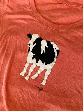 Women’s Coral Short-Sleeve Tee with Cow Graphic